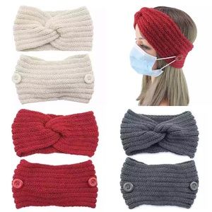 Set of 3 Mask friendly knit hair wraps buttons hold mask on hairband head wrap